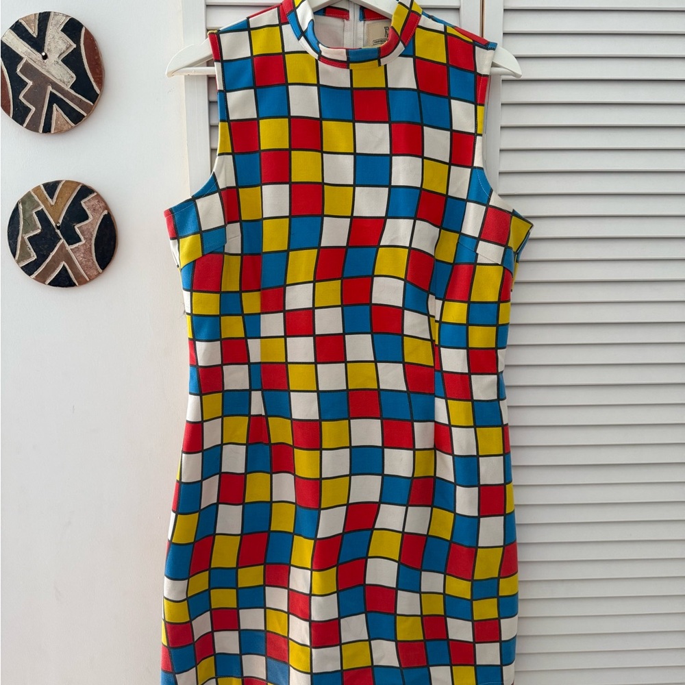 Fashion Brand Company Multicolor warped check mockneck mini dress
